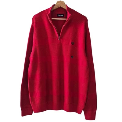 CHAPS Men's Sweater  L Red 1/4  Zip Pullover Logo  Medium Weight Christmas NWT - Image 1 of 4