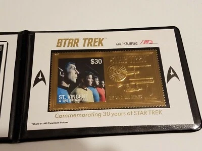 1996 STAR TREK ORIGINAL CAST St.Vincent 24kGold Foil Stamp FDC w/Certificate NEW - Image 1 of 4