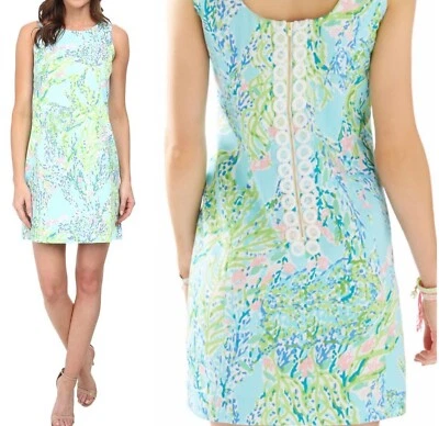 Vestido Lilly Pulitzer Cathy Skye Azul Cielo Indescente Encaje Espalda Cambio Talla 2 Foto 1 de 4