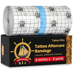 Tattoo Aftercare Waterproof Bandage - 6" x 8 Yards Healing Wrap & Tape - Picture 1 of 4