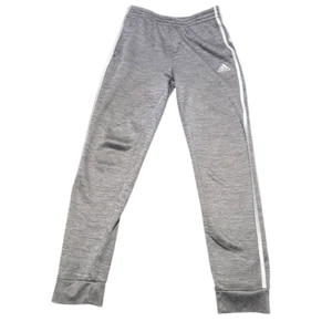 Adidas Track Pants Unisex Kids Large 14/16 Gray White Striped Jogger Sweatpants - Picture 1 of 9