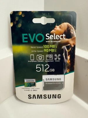 Samsung EVO Select microSDXC Memory Card 512GB w/ SD adapter - BRAND NEW - Image 1 of 2