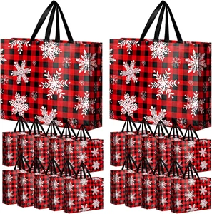 36 Pcs Reusable Christmas Large Gift Bags Bulk Xmas Holiday Plaid Tote Shopping - Picture 1 of 6