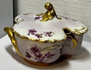 H&C Limoges France Covered Bowl & Lid 4-3/4”T Excel. Used Condition Pease Signed - Picture 1 of 8