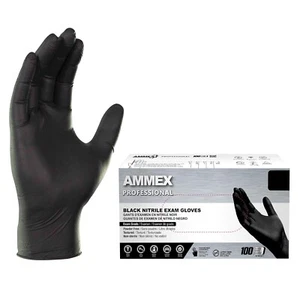 AMMEX Black Nitrile Disposable Exam Gloves 3 Mil Latex-Free Box of 100 - Medium - Picture 1 of 9