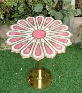 Flower Rosequartz & Mother of Pearl Table Top with Brass Work / Dining Table top - Picture 1 of 7