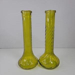 2 Vintage Fenton Swirl & gerade limettenfarbene Knospenvase 9 Zoll - Bild 1 von 8