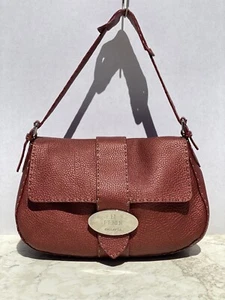 Fendi Selleria Stitched Dusky Red Pebbled Leather Mama Baguette Shoulder Bag - Picture 1 of 12