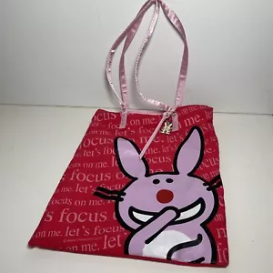 Borsa tote vintage Y2K It's Happy Bunny Let's Focus On Me rosa caldo Jim Benton - Foto 1 di 10
