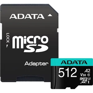 ADATA PremierPRO Memory card, MicroSDXC, 512GB, UHS-I U3 + Adapter, Blue - Picture 1 of 4