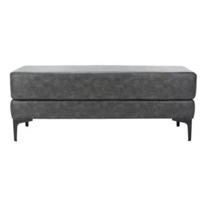 SAFAVIEH Entryway Bench 48" x 18" x 18" Solid Wood Frame Upholstered Gray/Black - Picture 1 of 9