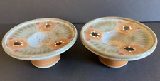 Redware Hand Painted Speckled Low Profile Circular Taper Candle Holder Pair