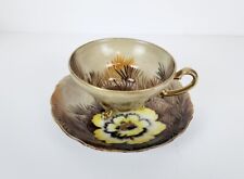 Vintage NORCREST Fine China Porcelain HandPainted Wild Cactus Teacup Saucer Feet