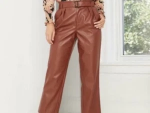 Who What Wear Paperbag-Hose aus Kunstleder Damengröße 8 braun mit Gürtel - Bild 1 von 5