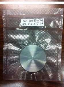 Nickel Titanium Ni/Ti 1:1 at% sputtering target: 2.0" dia x 0.17"thk 99.99% pure - Picture 1 of 1