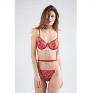 Mimi Holliday Poison Ivy Nude Sheer Sexy Red Lace Bodysuit Teddie Neu mit Etikett XS - Bild 1 von 9