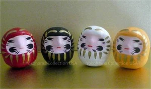 Set of 4 Japanese 2"H Good Luck Daruma Doll/Red, Black, White,Yellow/Made Japan  - Picture 1 of 3