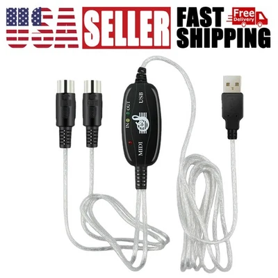 Cable Converter USB IN-OUT MIDI Interface to PC Music Keyboard Adapter Cord - Image 1 of 4
