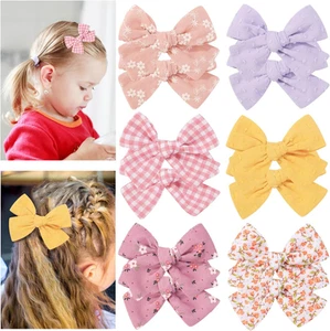 Girls Hair Bows Clips, 12 Pcs 3.5 Inch Linen Fabric Bows Barrettes Nonslip Fu... - Picture 1 of 12