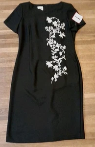 New Vintage 80s Leslie Fay Embroidered Classic 50s Style Midi Dress - Picture 1 of 7