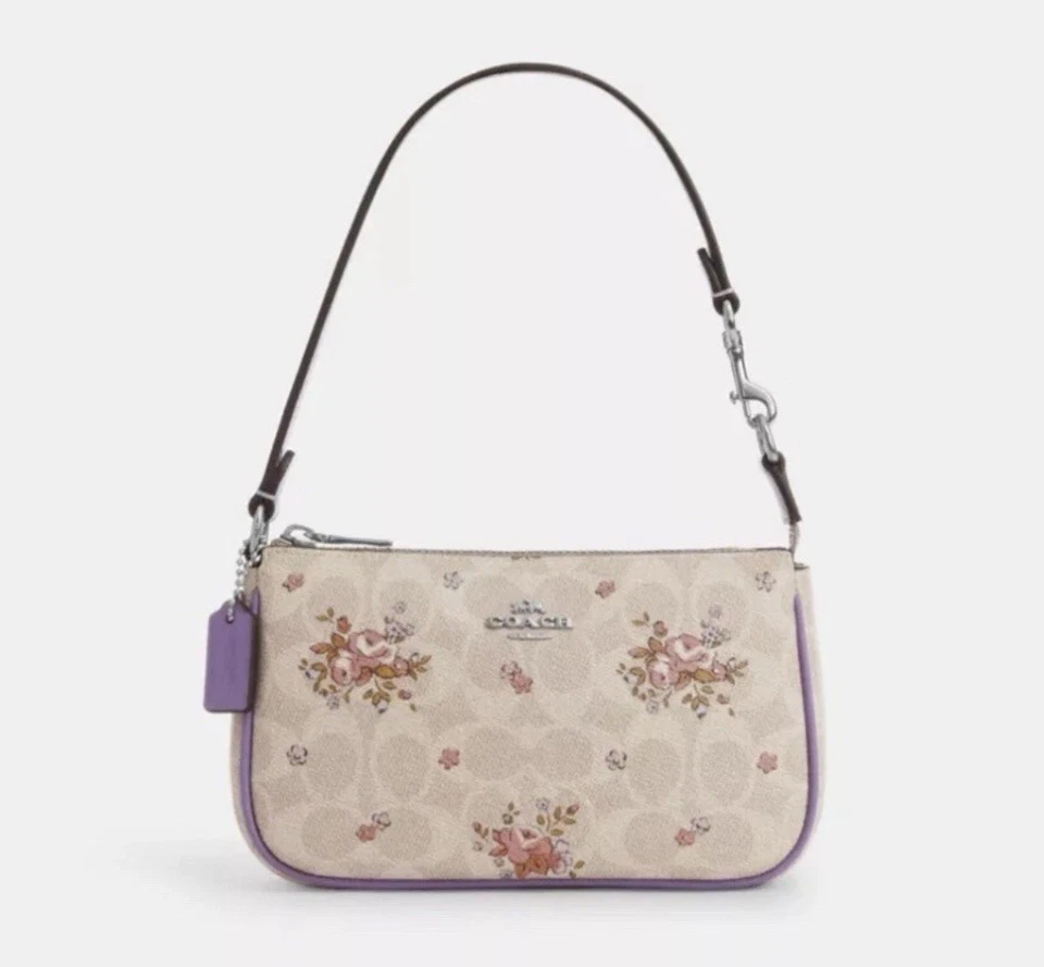 COACH CAQ19 Nolita 19 Signature Canvas & Leather Floral Print Bag Sand Multi