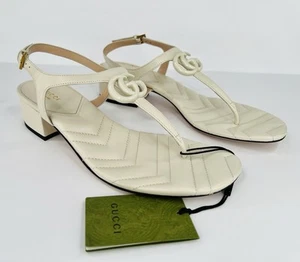 Gucci Marmont Double G White Logo Thong Ankle Strap Sandals Size EU 40 - Picture 1 of 10