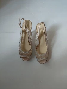 Zapatos Sandalia Dama Alta Costura Color Champagne Picante Brillante Talla 38/7.5 Usados - Imagen 1 de 12