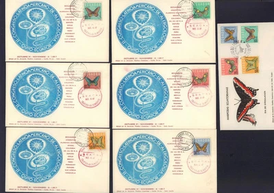 ECUADOR 1961-1967 LOT OF 7 BUTTERFLIES CONMEMORATIVE CORES FDC - Image 1 of 2