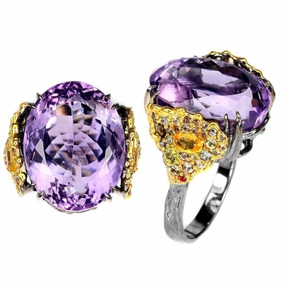 Anello in argento sterling 925 ametista ovale 19x14 mm pietra preziosa... - Immagine 1 di 4