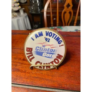 1992 Campaign Badge Button 3 inch Bill Clinton - Gore clear plastic covered EUC - Picture 1 of 9