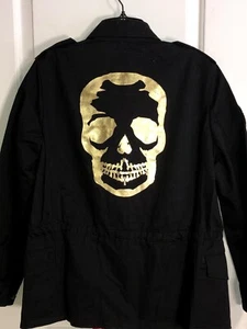ZADIG & VOLTAIRE Skull Jacket Coat Black Gold Skull Army Style Size 38 M NWT - Picture 1 of 9