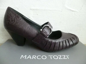 Marco Tozzi Zapatos de Tacón Bailarina Mocasines Púrpura Rojo Vino Piel Nuevo - Imagen 1 de 7