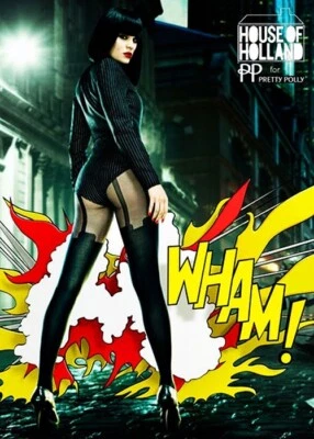 RARE Pretty Polly House of Holland Black Mesh Super Suspender Tights One Size - Image 1 of 4