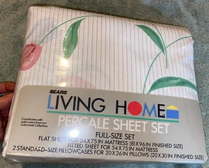 NOS Sears Living Home Percale Full Size Sheet Set - Tulip multicolor NEW - Picture 1 of 4
