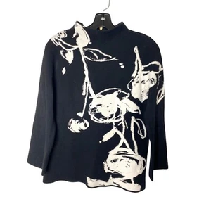 CHICO'S WOMEN'S BLACK/WHITE ABSTRACT FLORAL MOCK NECK SWEATER SZ 0/S - Picture 1 of 3