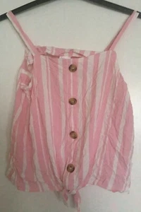 GIRLS PRETTY PINK & WHITE STRIPED SUMMER TOP 13-14 YEARS F&F HOLIDAY PARTY VGC - Picture 1 of 6