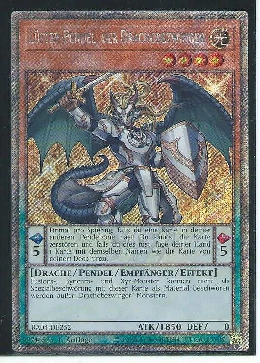 YU GI OH LÜSTER PENDEL DER DRACHOBEZWINGER  RA04-DE252 PLATINUM SECRET RARE - Bild 1 von 1