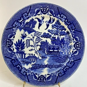 Plato de cena de sauce azul azul y blanco transferware hecho en Japón marca 9,25 pulgadas - Imagen 1 de 8