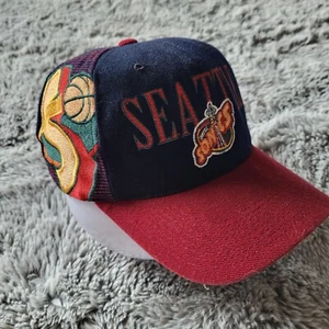 Vintage Seattle Sonics Sports Specialty Black Dome Laser Snapback *READ - Picture 1 of 7