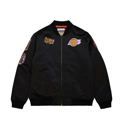 Los Angeles Lakers Mitchell & Ness Black Satin Bomber Jacket - Image 1 of 4