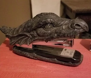 Faux Stone Legendary Fire Dragon Head Stapler Office Desktop Accessory Decor - Picture 1 of 3