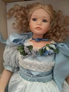 Gorgeous Rare Vintage Porcelain Elite Doll "Hanna" NIB Blue Dress 29" - Picture 1 of 12