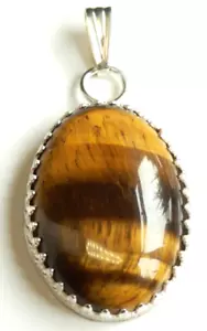 Exquisite Tigers Eye Cabochon 30 x 20 mm Sterling Silver Pendant fine jewellery - Picture 1 of 7
