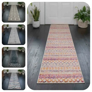 Moroccan Hallway Rugs Entrance Hall Runner Mats Tribal Grey Aztec Navy Rug Cheap - Picture 1 of 11