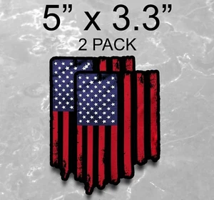 Vertical Distressed American Flag Dirty Rustic Worn Sticker Car Decal - 2 PACK - Picture 1 of 2