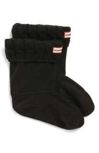 Hunter Black Cable Knit Cuff Welly Socks Kids Size L L14313 - Picture 1 of 2