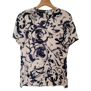 Camicetta Escada Margaretha Ley top seta con bottoni blu scuro e crema floreale taglia 36 - Foto 1 di 9