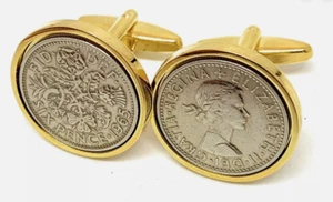 1965 Sixpence Münze Manschettenknöpfe Qualität Herren 60. Geburtstag Geschenk HT GLD - Bild 1 von 1