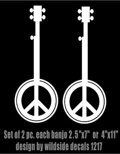 Peace Banjo Decal car truck trailer window vinyl sticker set of two - Picture 1 of 2