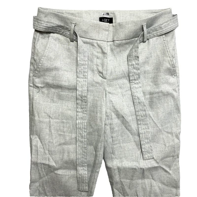 LOFT 夏季裤子女式 4P 灰色腰带亚麻混纺  — 第 1/4 张图片